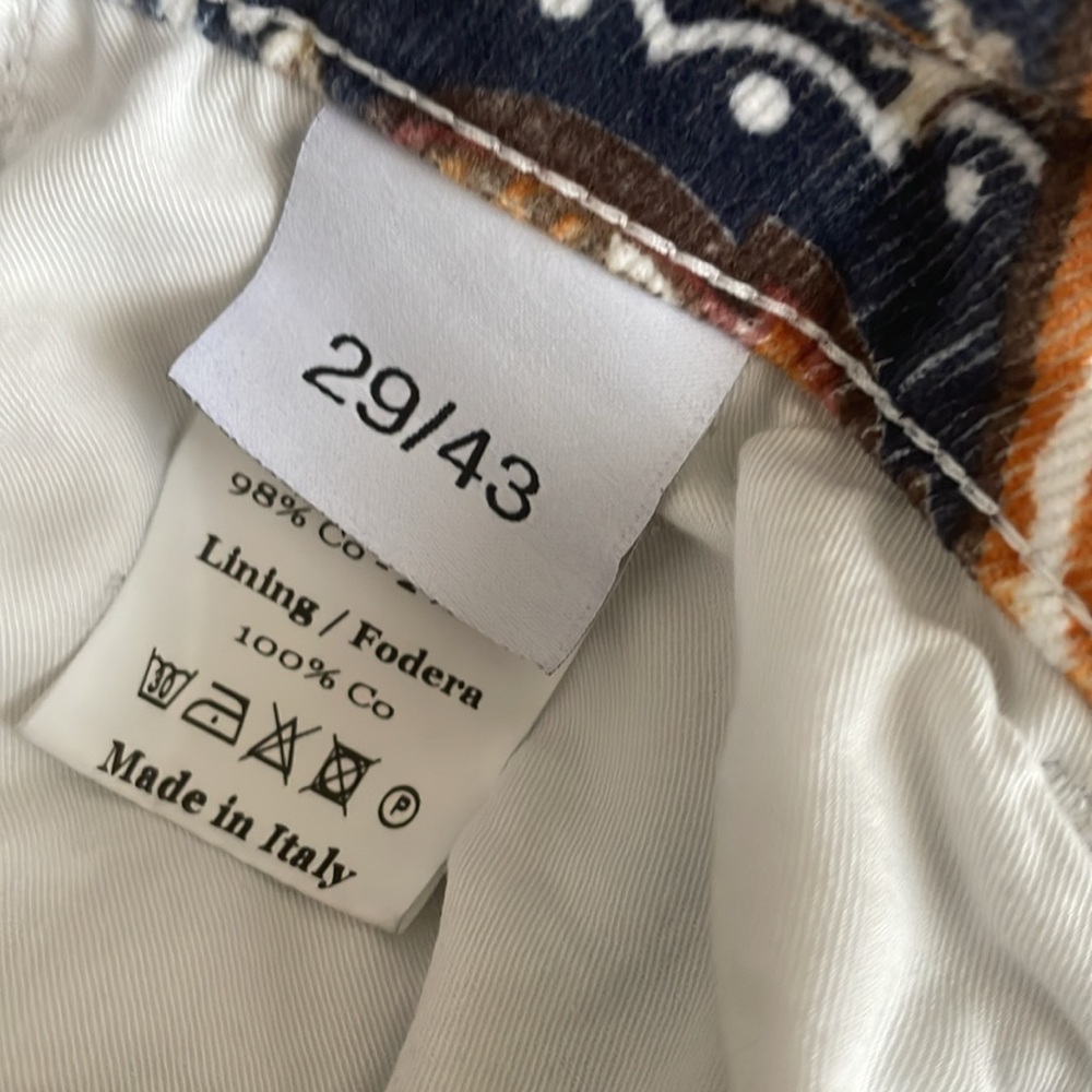 Shaft NWOT Lola Paisley VelvetCorduroy‎ Pants Italian RARE Blue/Rust Size 29/33 - Picture 10 of 12